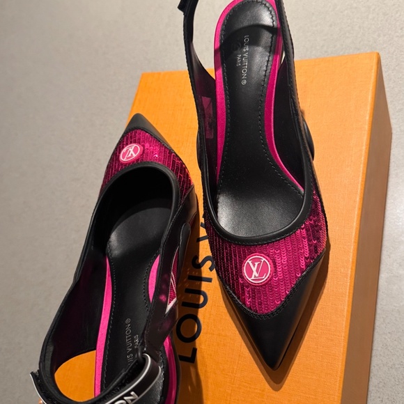 NEW Louis Vuitton Calfskin Archlight Slingback Pumps Pink Sequin EU 38.5/US 8.5 - Picture 2 of 8